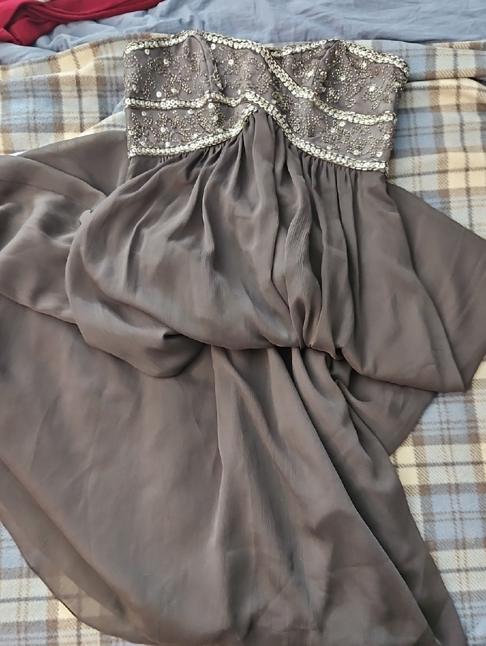Davids Bridal Gray Sequin Strapless Gown